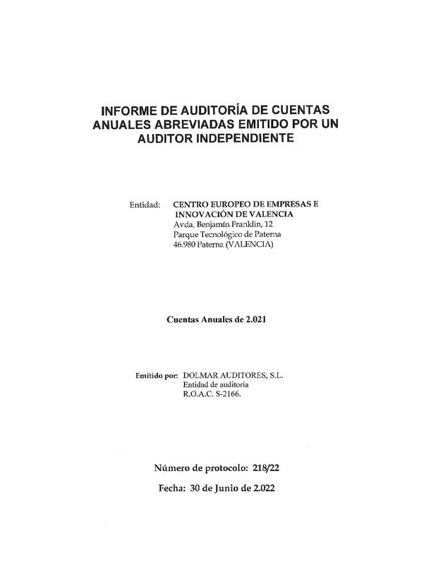 Informe Auditoría CEEI VLC 2021