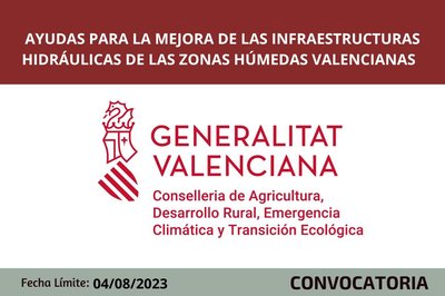 Ayudas para la aplicaci�n de medidas de mejora de las infraestructuras hidr�ulicas de las zonas h�medas valencianas