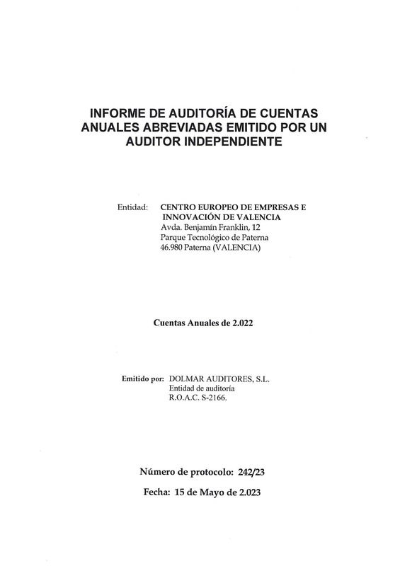 Informe Auditora CEEI VLC 2023