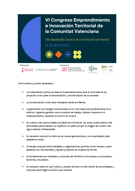 Conclusiones VI Congreso Emprendimiento e Innovacin Territorial de la Comunitat Valenciana