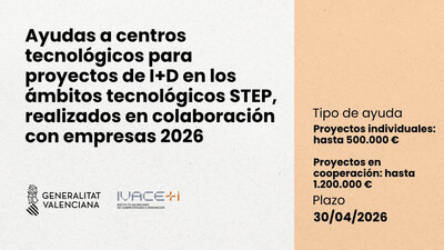 Ayudas a centros tecnológicos para proyectos de I+D en los ámbitos tecnológicos STEP, realizados en colaboración con empresas 2026